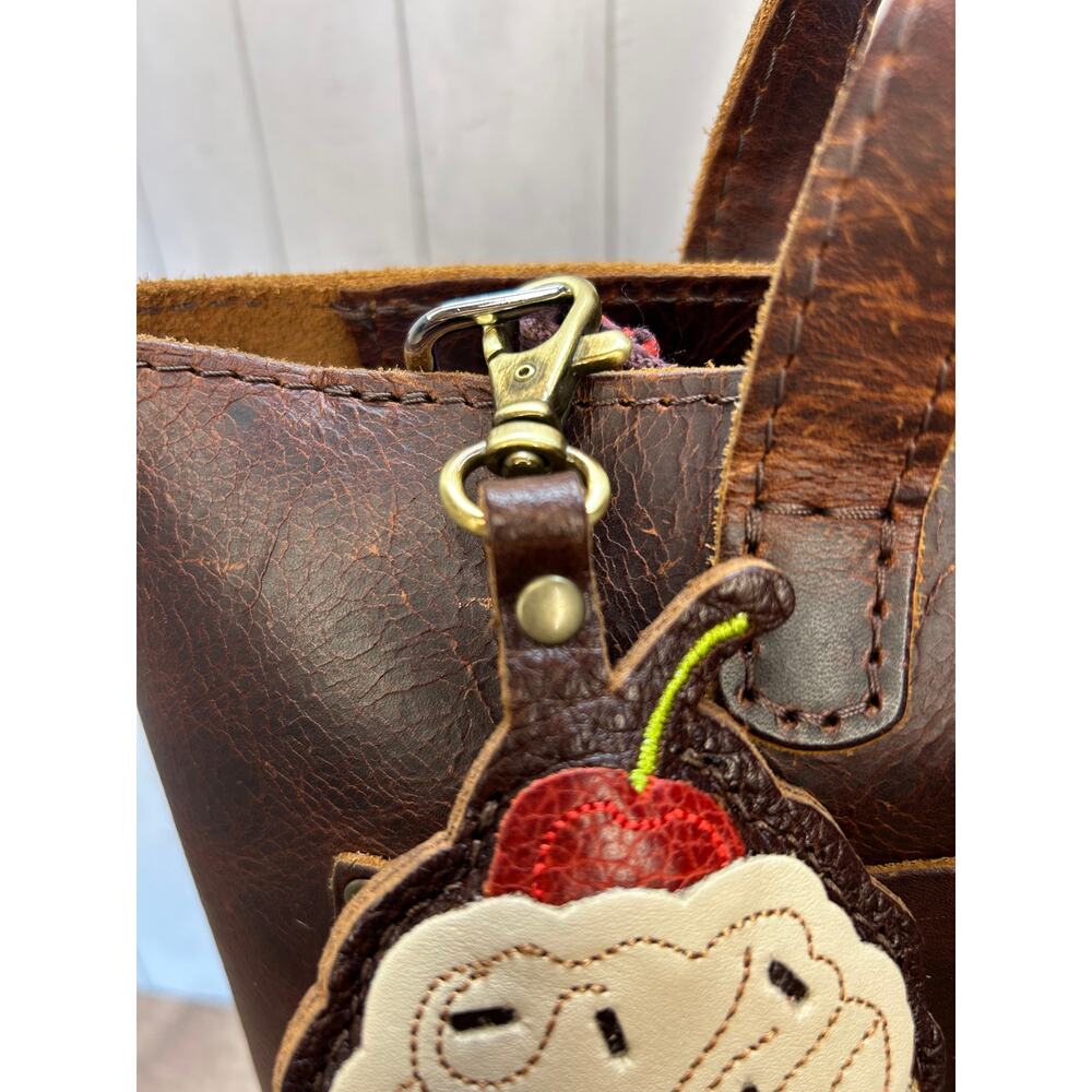 Portland Leather Cupcake Bag Charm Chocolate Cupcake Purse Charm COLDBREW - Picture 4 of 5